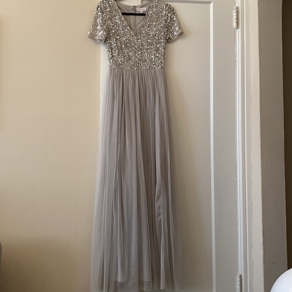 ASOS Maya Deluxe sequin silver gray maxi bridesmaid dress 2 - Picture 1 of 17
